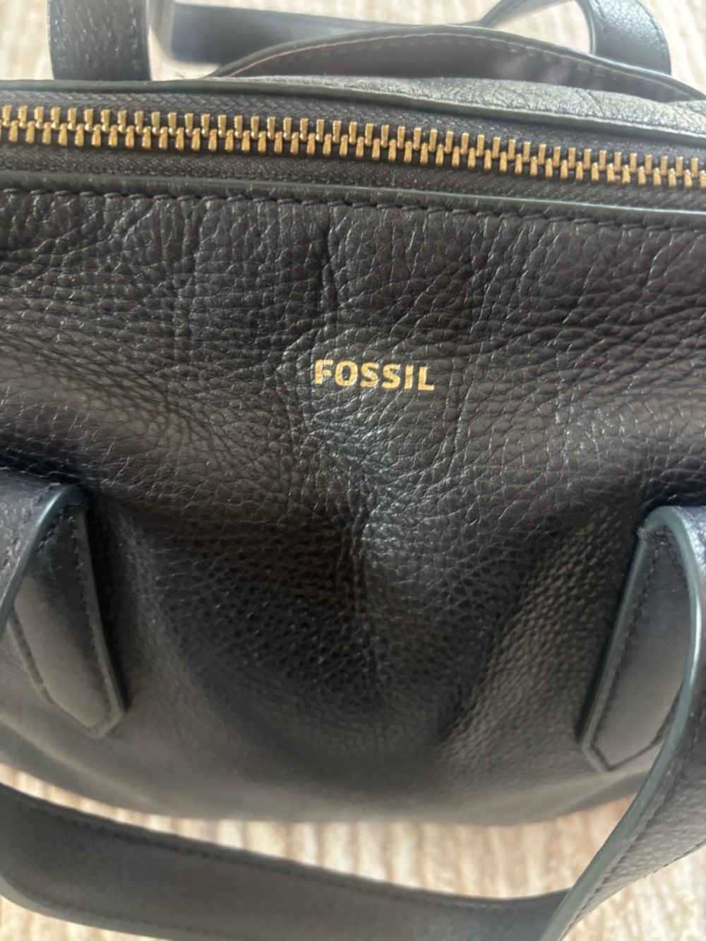 Fossil Blue  Pebbled Leather Shoulder Bag with Gold Logo - Picture 3 of 15